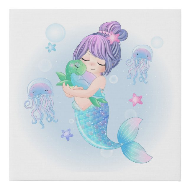 Mermaid and Turtle Faux Canvas Print (Front)