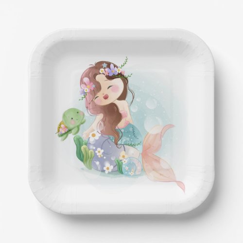 Mermaid and Turtle  Paper Plates