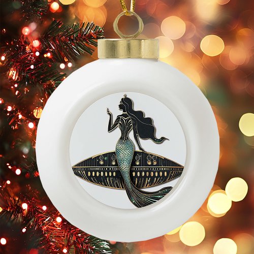 Mermaid and UFO  Ceramic Ball Christmas Ornament