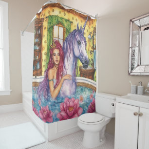 Mermaid and Unicorn Bathing fantasy Shower Curtain