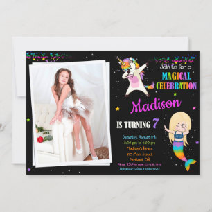 Mermaid and Unicorn birthday invitation Dabbing