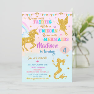 Mermaid and unicorn birthday invitation Girl bday