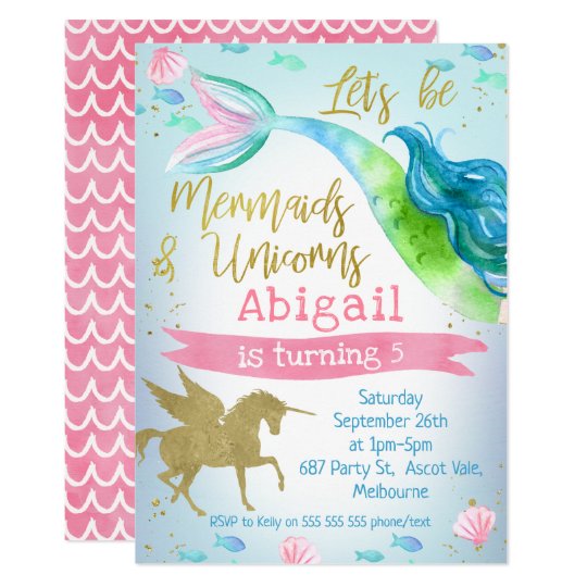 Mermaid And Unicorn Birthday Party invitation | Zazzle.com