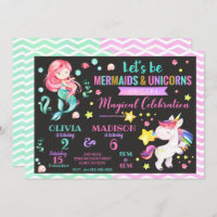 Mermaid and Unicorn Joint Birthday Invitation