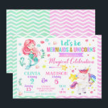 Mermaid and Unicorn Joint Birthday Invitation<br><div class="desc">All designs are © Happy Panda Print</div>