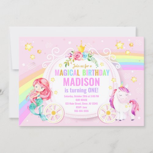 Mermaid and Unicorn Magical Birthday Invitation