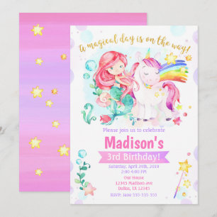 Mermaid and Unicorn Magical Birthday Invitation