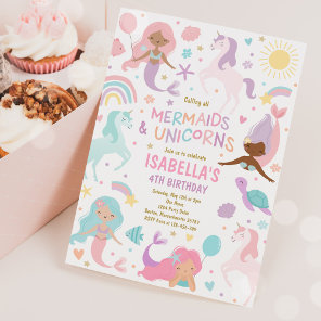 Mermaid And Unicorn Magical Birthday Party  Invitation