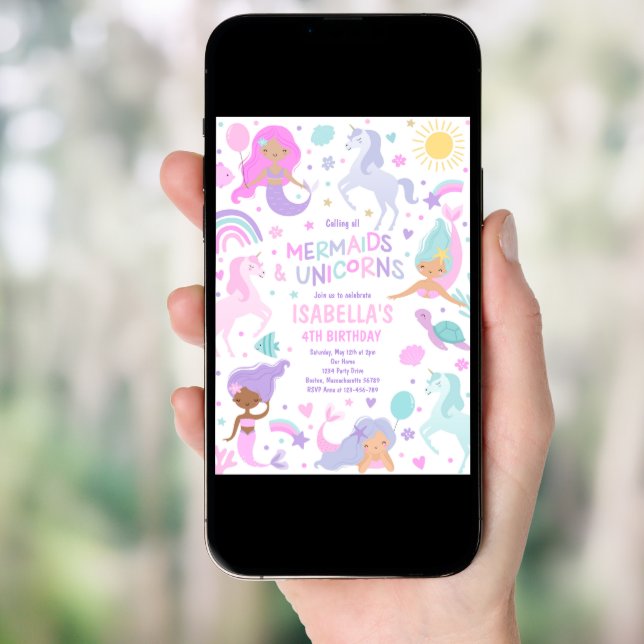 Mermaid And Unicorn Magical Birthday Party  Invitation (Front Digital)