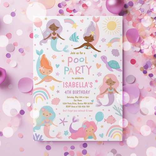 Mermaid And Unicorn Magical Pool Birthday Party  Invitation