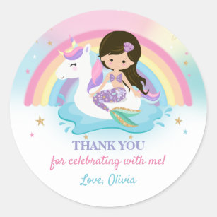 Mermaid and Unicorn Pool Birthday Party Favor  Classic Round Sticker