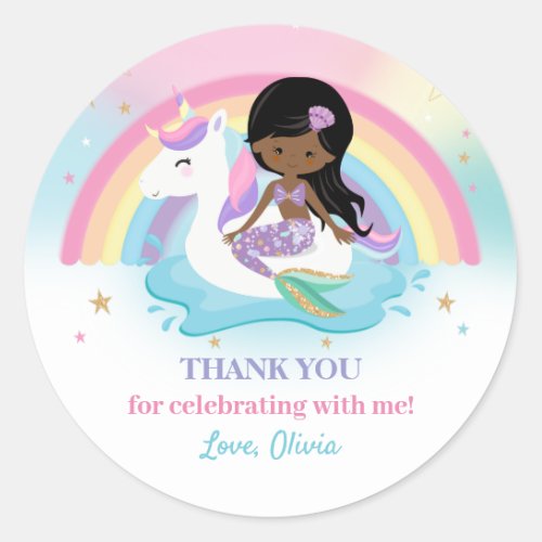 Mermaid and Unicorn Pool Birthday Party Favor   Classic Round Sticker