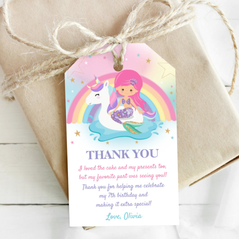 Mermaid and Unicorn Pool Birthday Party Thank You  Gift Tags