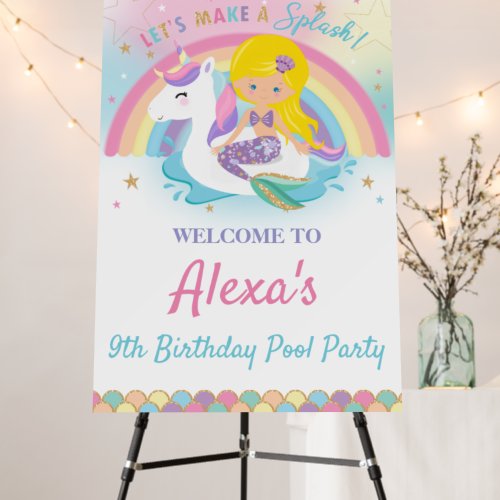 Mermaid and Unicorn Pool Birthday Party Welcome Foam Board