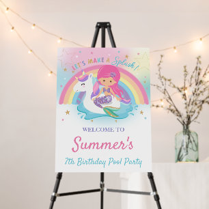 Mermaid and Unicorn Pool Birthday Party Welcome Foam Board