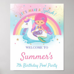Mermaid and Unicorn Pool Birthday Party Welcome Poster