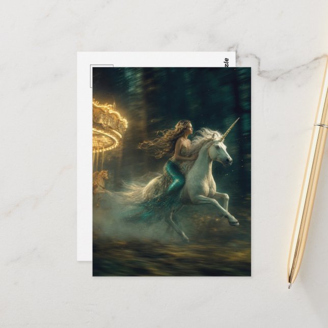 Mermaid and Unicorn Postcard (Front/Back In Situ)