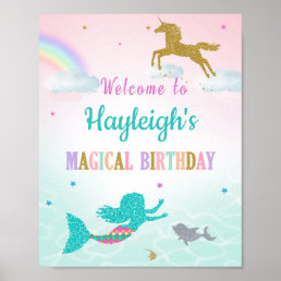 Mermaid and Unicorn welcome party sign