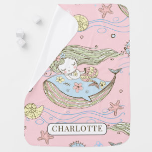 Mermaid And Whale Personalized Girl's Baby  Blanket