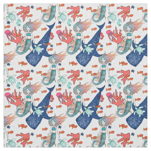 Mermaid and Whale-shark Fabric