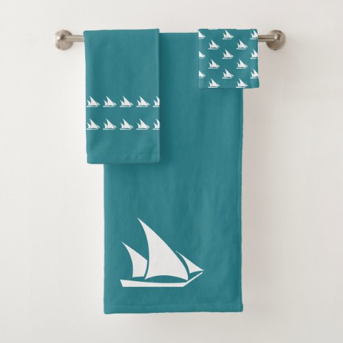 mermaid and Whales teal blue and white Bath Towel Set