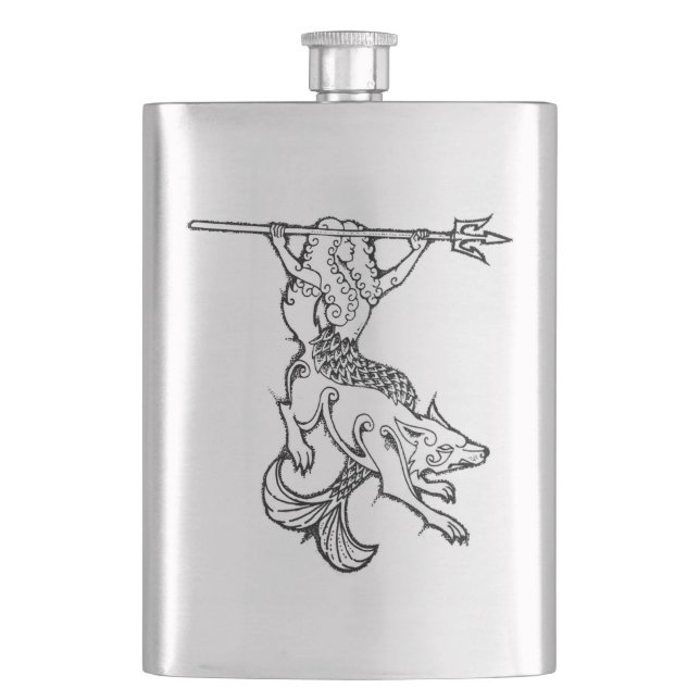 Mermaid and Wolf Flask (Front)