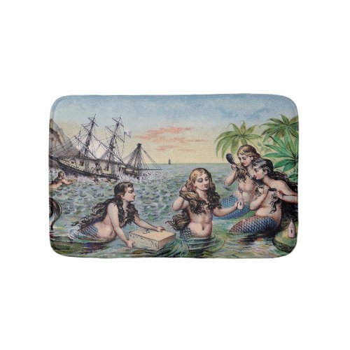 Mermaid Antique Magic Nautical Ocean Bath Mat