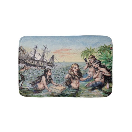 Mermaid Antique Magic Nautical Ocean Bath Mat