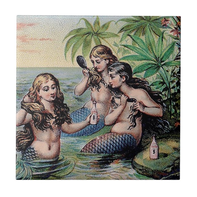 Mermaid Antique Magic Nautical Ocean Ceramic Tile (Front)
