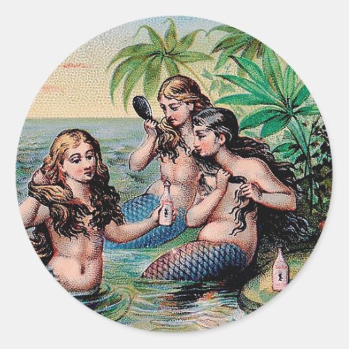 Mermaid Antique Magic Nautical Ocean Classic Round Sticker
