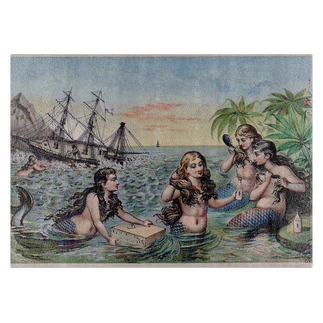 Mermaid Antique Magic Nautical Ocean Cutting Board (Front)