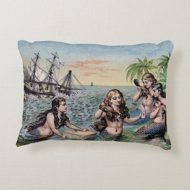 Mermaid Antique Magic Nautical Ocean Decorative Pillow (Back)