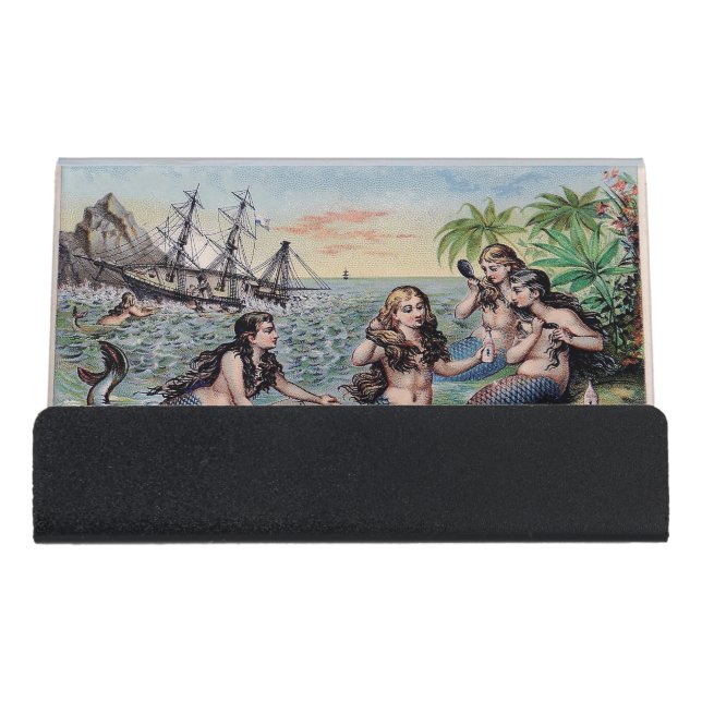 Mermaid Antique Magic Nautical Ocean Desk Business Card Holder (Front)
