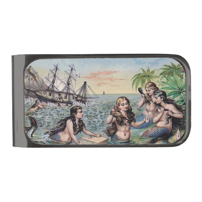 Mermaid Antique Magic Nautical Ocean Gunmetal Finish Money Clip (Front)