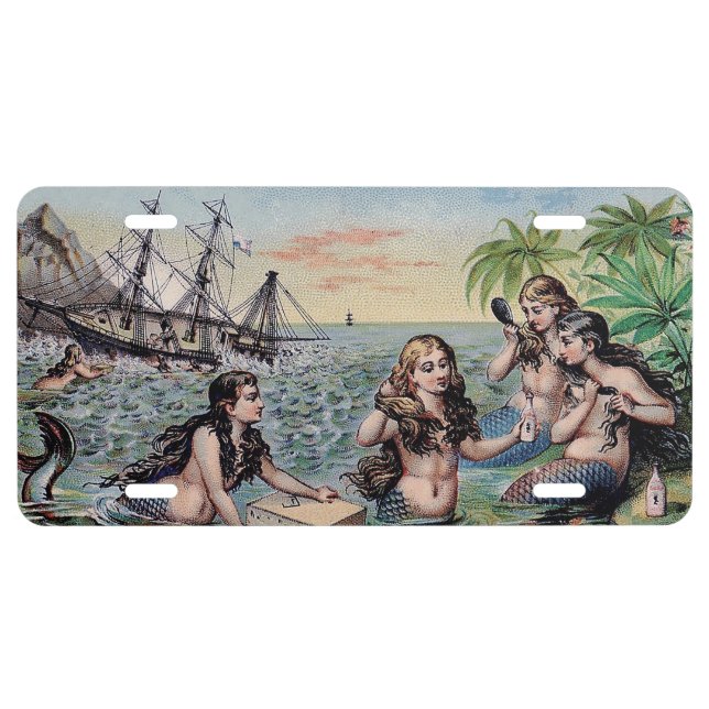 Mermaid Antique Magic Nautical Ocean License Plate (Front)