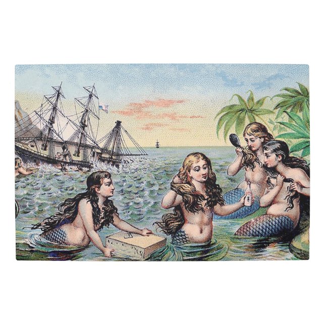 Mermaid Antique Magic Nautical Ocean Metal Print (Front)