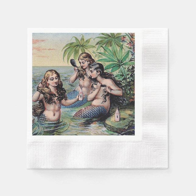 Mermaid Antique Magic Nautical Ocean Napkins (Front)