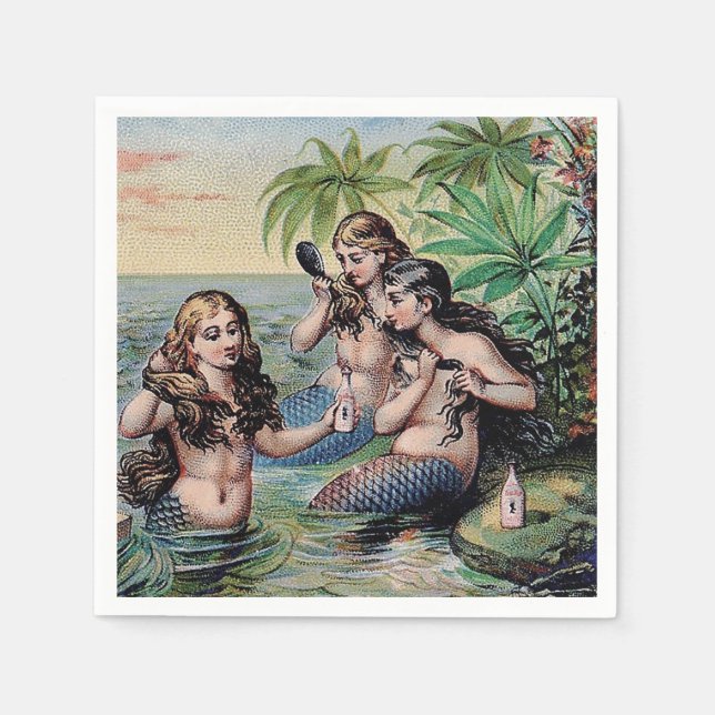 Mermaid Antique Magic Nautical Ocean Paper Napkins (Front)