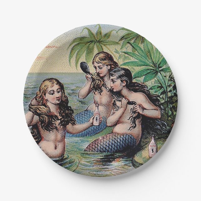 Mermaid Antique Magic Nautical Ocean Paper Plates (Front)
