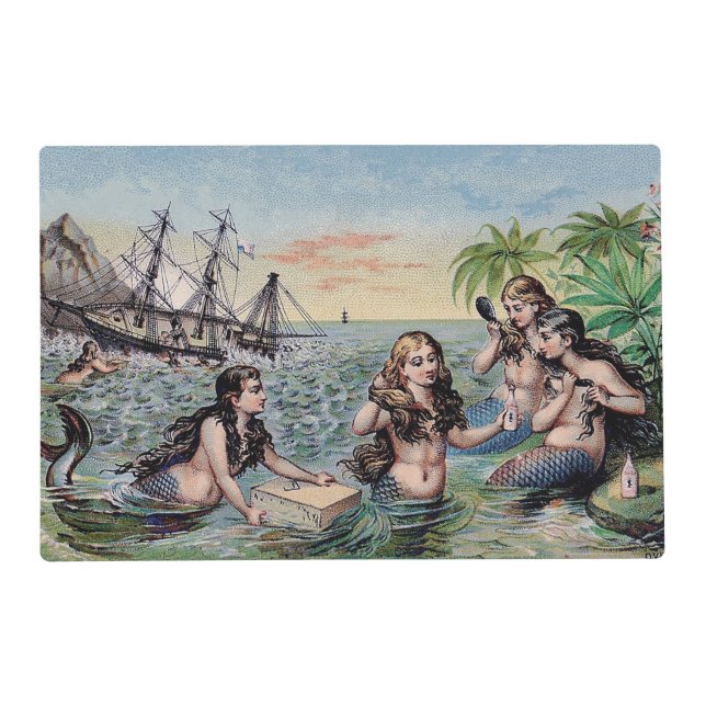 Mermaid Antique Magic Nautical Ocean Placemat (Front)