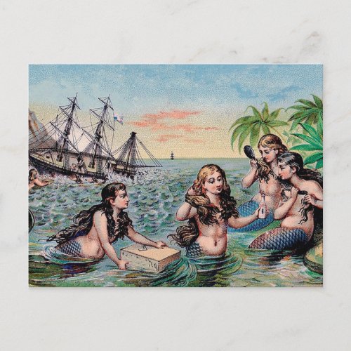Mermaid Antique Magic Nautical Ocean Postcard