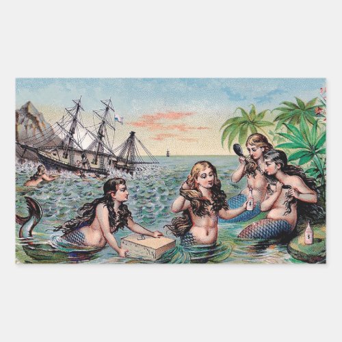 Mermaid Antique Magic Nautical Ocean Rectangular Sticker