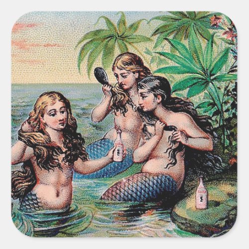Mermaid Antique Magic Nautical Ocean Square Sticker