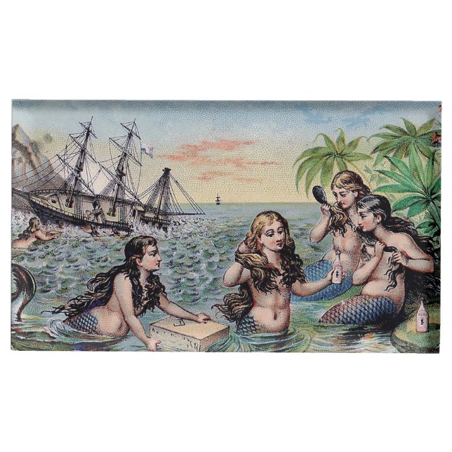 Mermaid Antique Magic Nautical Ocean Table Number Holder (Front)