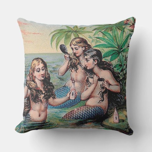 Mermaid Antique Magic Nautical Ocean Throw Pillow