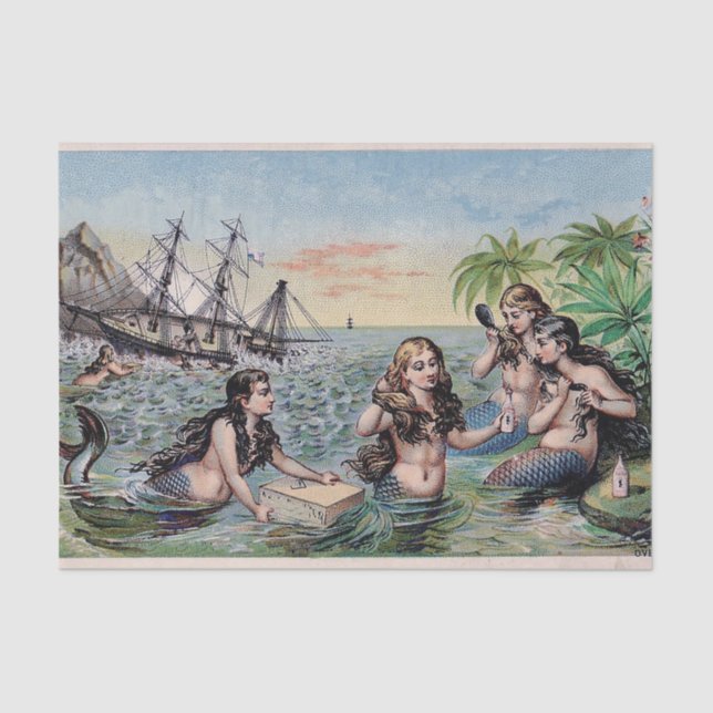 Mermaid Antique Magic Nautical Ocean Tissue Paper (Front)
