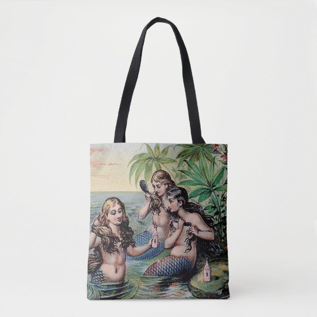 Mermaid Antique Magic Nautical Ocean Tote Bag (Front)