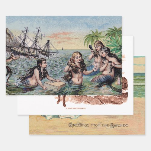 Mermaid Antique Magic Nautical Ocean Wrapping Paper Sheets