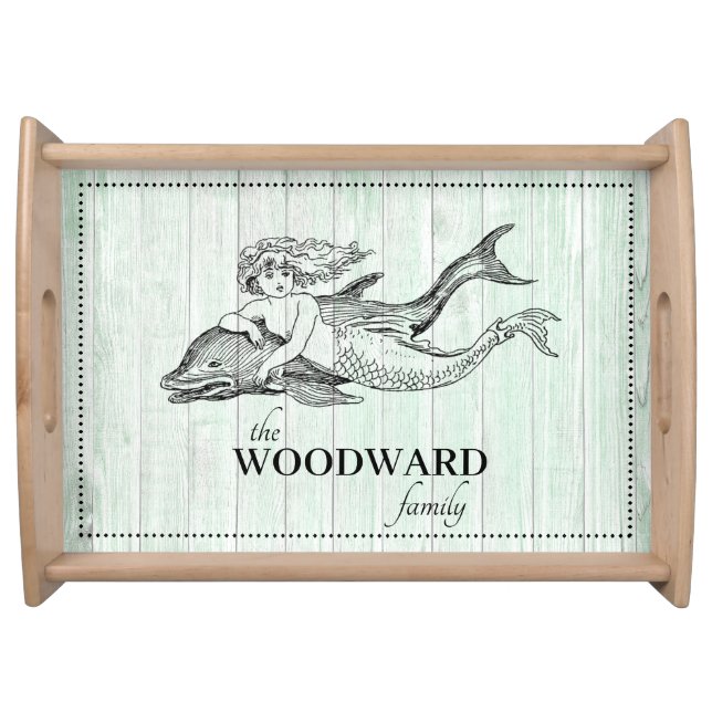 Mermaid Aqua Blue Beach Coastal Serving Tray (Front)