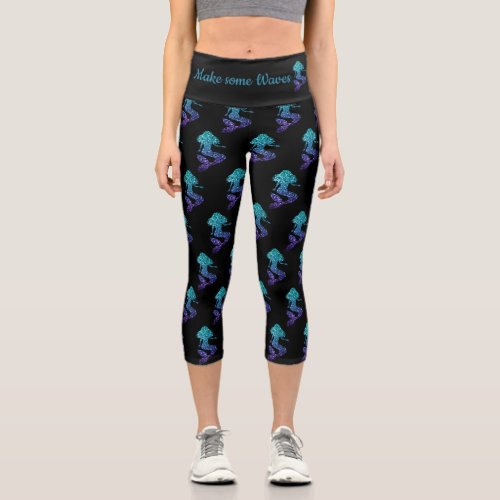 Mermaid aqua blue ombre Sparkles Make some Waves Capri Leggings